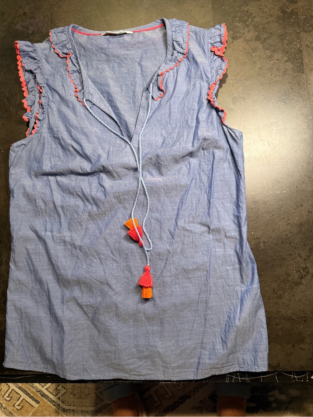 Boden Blue Sleeveless Tassel Tunic with Pink-Orange Trim
